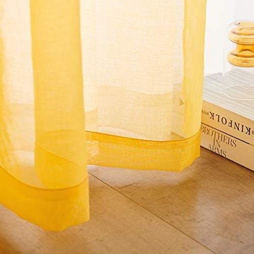 Yellow Sheer Curtains 84 Inches Long Semi Faux Linen Yellow Sheer Curtain 84 for Bedroom Living Room Girls Kids Room Butter Yellow Sheer Curtains 2 Panels 52x84 - color: Butter Yellow, size: 52"W x 84"L (Pack of 2)