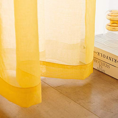 Yellow Sheer Curtains 84 Inches Long Semi Faux Linen Yellow Sheer Curtain 84 for Bedroom Living Room Girls Kids Room Butter Yellow Sheer Curtains 2 Panels 52x84 - color: Butter Yellow, size: 52"W x 84"L (Pack of 2)
