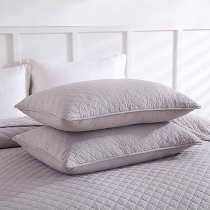 Wistown Cotton Queen Bedspread Quilt Bedding Set, Grey | 3 Pieces Reversible Lightweight Soft Coverlets Comforters, All Seasons, Diamond Stitching Pattern - color: Grey Diamond Pattern, size: Queen (90 by 98inch)