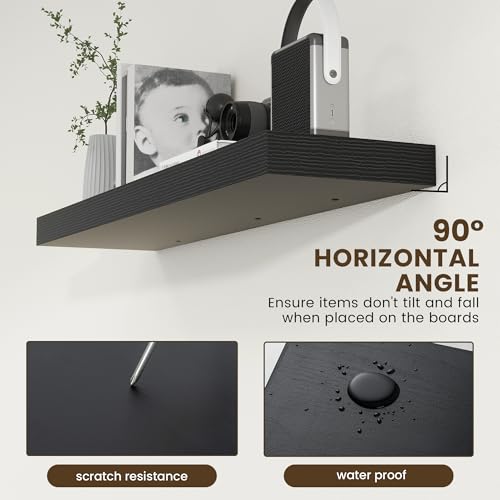 48 Inch Floating Shelf, 12'' Deep Black Shelves for Wall Set of 1 | Invisible Brackets, Engineered Wood, Mounting Hardware Included, 50LBS, Bathroom, Laundry Room, Kitchen, Living Room - color: Black, size: 48W x 11.6D x 2H, 1 Pack