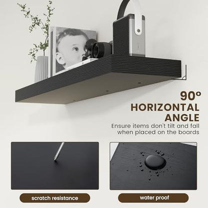 48 Inch Floating Shelf, 12'' Deep Black Shelves for Wall Set of 1 | Invisible Brackets, Engineered Wood, Mounting Hardware Included, 50LBS, Bathroom, Laundry Room, Kitchen, Living Room - color: Black, size: 48W x 11.6D x 2H, 1 Pack