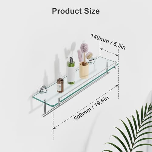 20-Inch Tempered Glass Bathroom Shelf with Towel Bar - Brushed Nickel & Stainless Steel, Wall Mount Rustproof Tower Holder with Shelves - color: Brushed Nickel, size: 20-inch with Railing