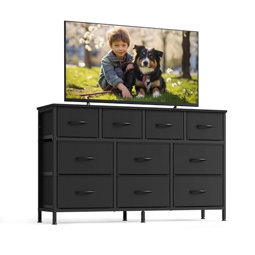 SONGMICS BELLAH Collection - Dresser for Bedroom, Chest of Drawers, TV Stand for TVs Up to 55 Inches, Living Room, Closet, 10 Drawers, Modern, Ink Black ULGS333BH02S - color: Ink Black, size: 11.8"D x 44.8"W x 26.8"H (10 Drawers)