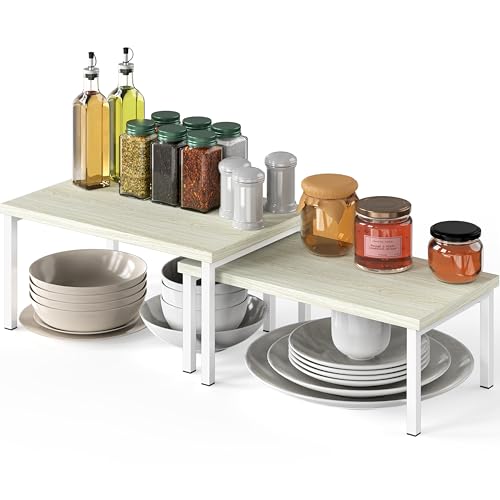Simple Houseware Stackable Cabinet Counter Shelf Wooden Surface, Maple | Expandable Organizer 7.6" D x 11.75" W x 6.1" H - color: Maple