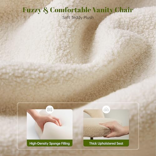 DurayLoly Vanity Chair with Open-Back & 360° Swivel | Cute Desk Chair, Silent Caster , Soft Teddy Fleece, Height Adjustable,Off-White - color: Off-white