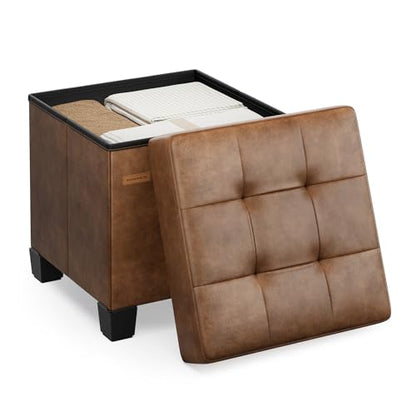 SONGMICS Storage Ottoman, Cube Ottoman with Legs, 15 x 15 x 15.7 Inches, Footstool, Footrest, 10 Gal. (37 L), Synthetic Leather, for Bedroom, Living Room, Dorm, Coffee Brown ULSF0512K03 - color: Coffee Brown