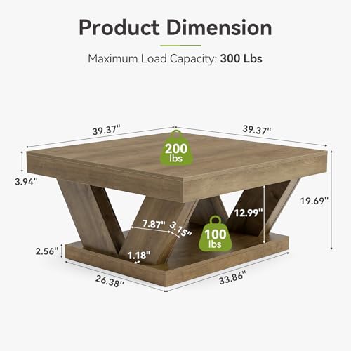 LITTLE TREE Coffee Table, Farmhouse Coffee Table with Large Storage Shelf, 2-Tier Rustic Wood Modern Center Table for Living Room, Home Office, Rustic Brown - color: Rustic Brown
