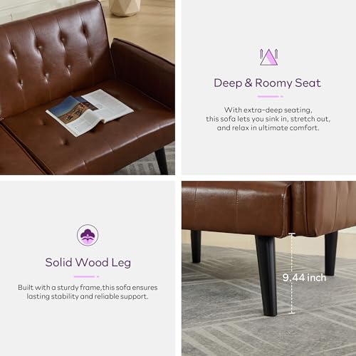 65'' Convertible Futon Sofa Bed with USB, Small Couch for Living Room | Sleeper Sofa and Loveseat, Adjustable Folding Couch with Tufted Design and 2 USB Ports, Bedroom Apartment Office, Brown - color: Brown