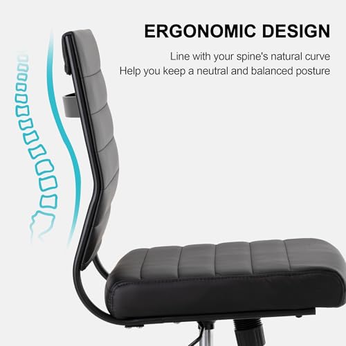 Okeysen Office Desk Chair No Arms, Mid Back Ergonomic Swivel Black Armless Conference Room Chairs, Adjustable Height PU Leather Home Desk Chair, Modern Small Rolling Computer Task Chair - color: Black With Black Frame