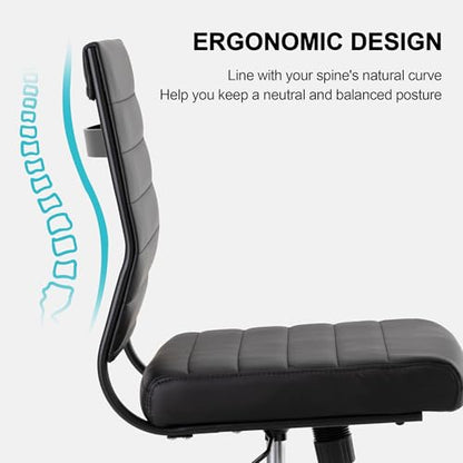 Okeysen Office Desk Chair No Arms, Mid Back Ergonomic Swivel Black Armless Conference Room Chairs, Adjustable Height PU Leather Home Desk Chair, Modern Small Rolling Computer Task Chair - color: Black With Black Frame