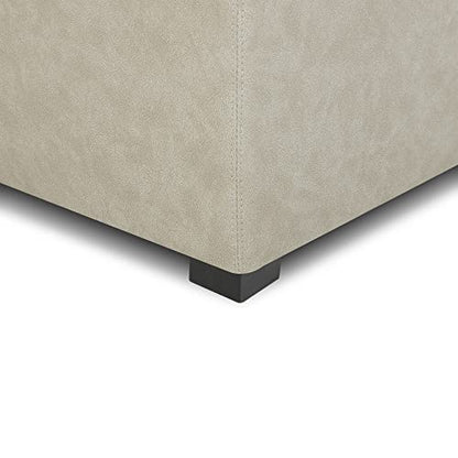CHITA Storage Ottoman Cube with Tray Lid, Small Footstool with Storage, Square End Table for Living Room and Bedroom, Faux Leather in Stone Gray - color: Stone Gray