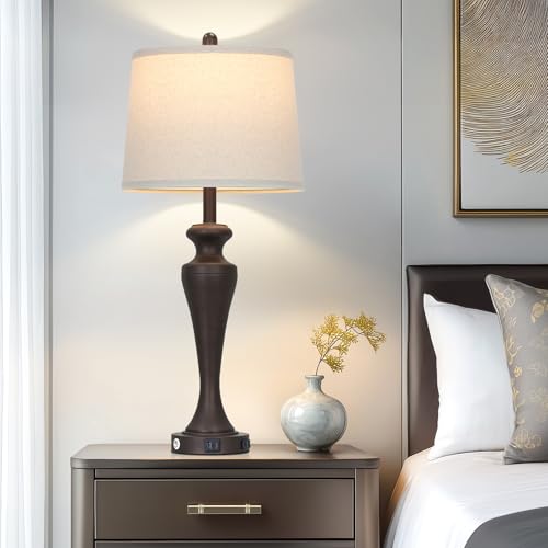 CINSARY 30“ Tall Brown Table Lamps Set of 2, Touch Control Living Room Lamp with USB A+C Ports and AC Outlet, 3-Way Dimmable Bedside Lamps for Nightstand, Modern Metal Bedroom Lamp for End Table - color: Brown (2 Pack)