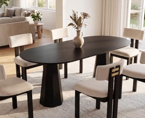 BESTANO 71 Inch Black Oval Dining Table for 6-8 People | Large Oval Kitchen Table with Wooden Double Pedestal Base, Modern Farmhouse Round Dinner Tables for Dining Room(Black) - color: Black, 71'' Oval