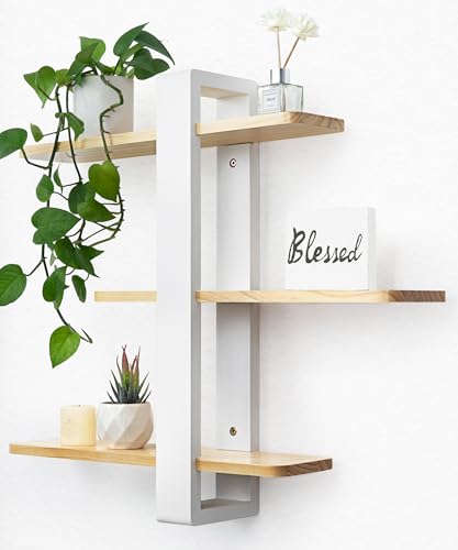 SUMGAR Floating Shelves for Wall, 3 Tier White Wood Adjustable Shelf Unit | 20 Inch All Pine Wood, Decorative Shleving, Plants Photos Display, for Living Room, Bedroom, Office, Bathroom - color: White&wooden