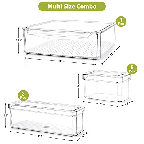 10 Pack Refrigerator Pantry Organizer Bins with Lids, Fridge Organizer Bins | BPA-Free Stackable Clear Plastic Food Storage Bins for Kitchen,Countertops,Cabinets,Fridge,Drinks,Fruits,Vegetables - size: 10-PACK
