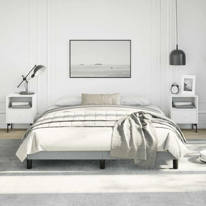 Queen Size Upholstered Bed Frame, Low Profile Platform Bed with Slatted Support, No Box Spring Needed, Sturdy Fabric Base, Light Gray
