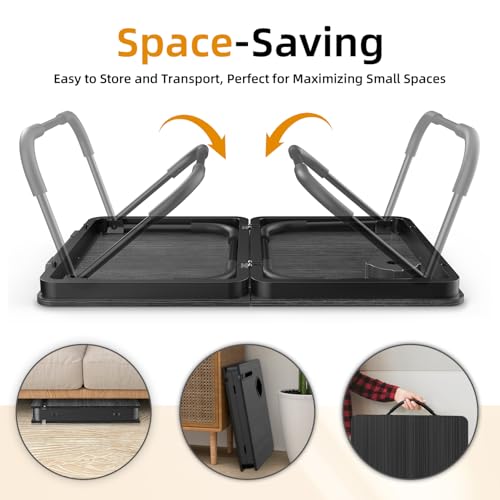 BUYIFY 23.4" Foldable Lap Desk Bed Table with Cup Holder Tray Black | Portable Folds Flat for Easy Storage, No Assembly Laptop Bed Desk, Sturdy and Lightweight, Patent Design - color: Black