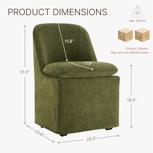 KISLOT Upholstered Dining Chairs with Casters, Washable Cover Modern Dining Room Chairs with Thick Cushion & Sturdy Metal Frame for Kitchen, Living Room, Dressing Room, Green Fabric, Set of 4 - color: Green, size: set of 4(2 BOX)