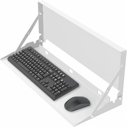 VIVO White Flip Down 24 Inch Keyboard Tray Wall Mount, MOUNT-FDKB1-W | Fits Standard Size Keyboards and Mice, Fold Down Typing Platform, Space Saving Design, Mouse Pad Included - color: White, size: 24"