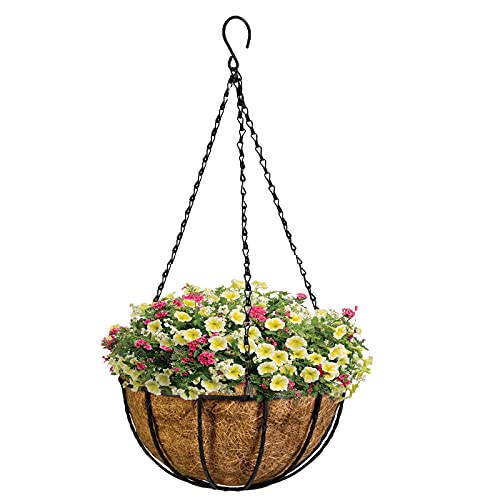Kingbuy 10 Inch Metal Hanging Planter Basket with Coconut Liner Wire Plant Holder Watering Flower Baskets Round Pot Hanger Garden Decoration for Indoor Outdoor - size: 10 Inch, style: 1 Pack