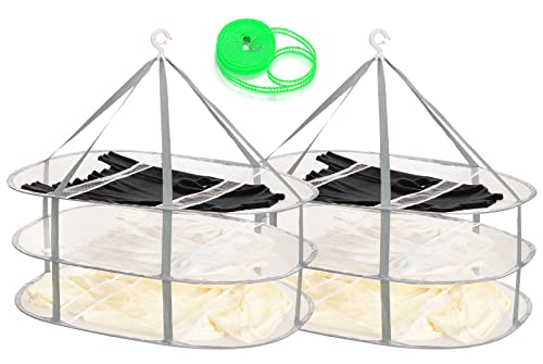 2 Pack 3-Tier Folding Mesh Clothes Hanging Dryer, Sweater Drying Rack, Large Laundry Drying Rack, Lay fold Flat Dry Hanger, Mesh Clothes Hanging Dryer - XL(3Tier)+XL(3Tier) - size: XL(3Tier)+XL(3Tier)
