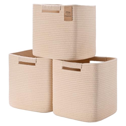 11 Inch Storage Cubes, 3 Pack Cube Storage Bins for Organizing, Cotton Rope Woven Baskets for Shelves, Bathroom, Kids Room, Closets, Baby Nursery - color: Cream White, size: 11"×11"×11" - 3Pcs