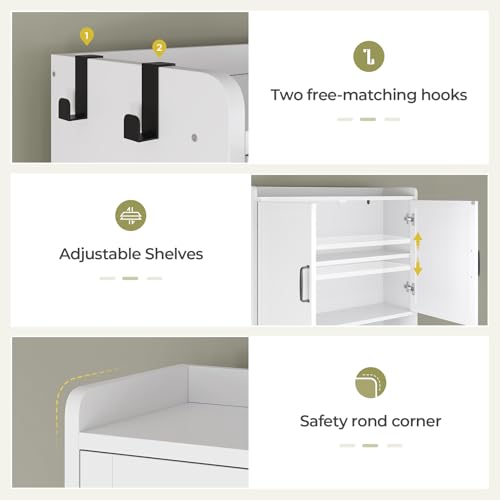 Over The Toilet Storage Cabinet with Pulley Small Bathroom Storage Cabinet, Space Saver W/Adjustable Shelf & Open Shelf for Bathroom, Restroom, Laundry (White) - color: White