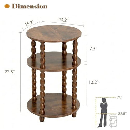 Round Side Table with 3-Tier Shelves, Small End Table with Solid Wood Legs for Living Room Bedroom, Modern Circular Coffee Table Nightstand for Small Spaces, Easy No-Tool Assembly - size: Round(13.2''x13.2''x22.8'')