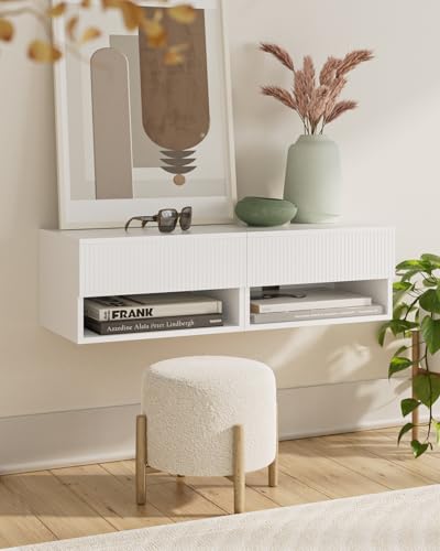 Modern Floating Nightstand with Drawer, Wall Mount Shelves, White Stripe | Small Space Saver, Modern Minimalist Design, Wall Mounted Shelves, for Bedroom, Bathroom, Living room, Easy Assembly, Stripe - color: White Stripe