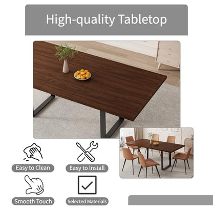 Mid-Century Extendable Dining Table Set, 63"-79", 6 Upholstered Chairs - color: Table + 6 Brown Chairs, size: 63"-79"