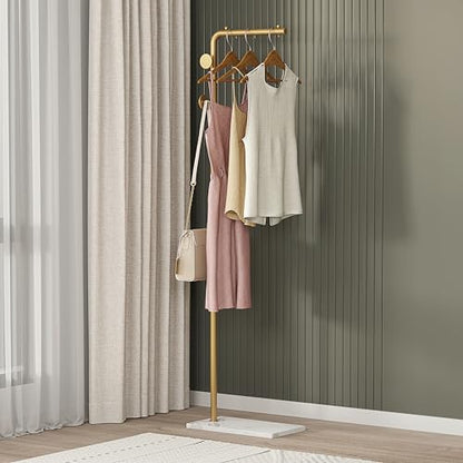 Coat Rack Stand, Gold Clothing Rack Freestanding with Satin Steel Finish and Natural Stable Marble Base, for Coats, Hats, Scarves, Clothes, and Handbags be Applicable Home Bedroom Hotel Hall - color: Gold Coat Stand