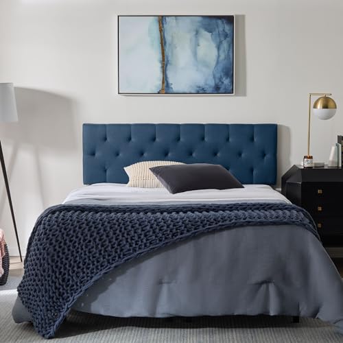 Lucid Mid-Rise Upholstered Headboard - Diamond Tufted - Padded Polyester - Adjustable Height from 34” to 46” - Easy Assembly - Bed Frame or Wall Mount - Sturdy - Cobalt - Queen Size - color: Cobalt, size: Queen