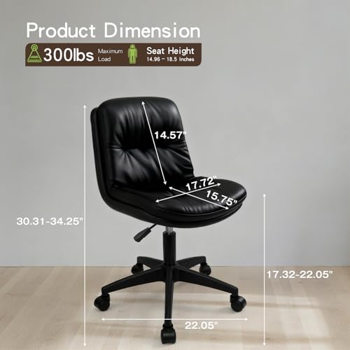 Office Chair, Ergonomic Desk Chair with Padded Cushion & Backrest, Adjustable Height & 360° Swivel, Armless Task Chair for Home Office, Computer Desk & Vanity Black - color: Black