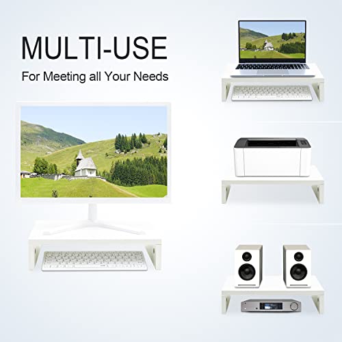 TEAMIX White Monitor Stand Riser for Desk, Small Computer/Laptop Stand Wood | 14.2"L x 9.5"W, Holds 80 lbs, Desktop Organizer Shelf, Ergonomic Morden Design, Easy Assembly, For Home Office, Gaming