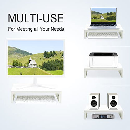 TEAMIX White Monitor Stand Riser for Desk, Small Computer/Laptop Stand Wood | 14.2"L x 9.5"W, Holds 80 lbs, Desktop Organizer Shelf, Ergonomic Morden Design, Easy Assembly, For Home Office, Gaming