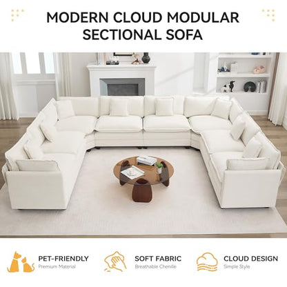 147'' Oversized U Shaped Cloud Sectional Sofa, Chenille Deep Seat Couches for Living Room, Comfy Upholstered Modular Sectional Sofa Couch, Beige - color: Beige, size: 147'' Oversized U Shape