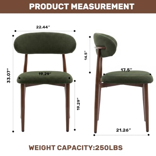 UVV Dining Chairs Set of 4, Metal Kitchen Chairs with Modern Fabric Upholstered for Dining Room, Green - color: Green Seat / Walnut-grain Metal Legs