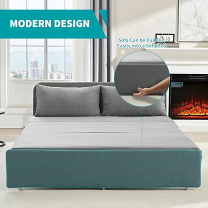 BALUS 64" W Queen Size Pull Out Sleeper Sofa Bed Pull Out Couch -Light Grey | 2 in 1 Convertible Bed, Linen Loveseat Sofa, with Pillow and Tri-fold Mattress,Loft Sofa for Small Space - color: Light Grey, size: Queen