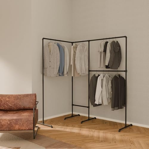 pamo Corner Clothes Rack – 70" W x 76" H, 220 lbs Load Capacity | Freestanding L-Shaped Double Rail Clothing Rack, Powder Coated, Heavy Duty - size: 2.5 Standard