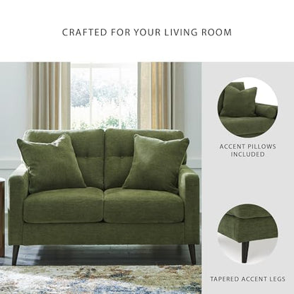 Signature Design by Ashley Bixler Loveseat Sofa, Green Small Couch | Fully assembled, 57 in W small couch, Olive green chenille upholstery, Anti-sag platform foundation - color: Green