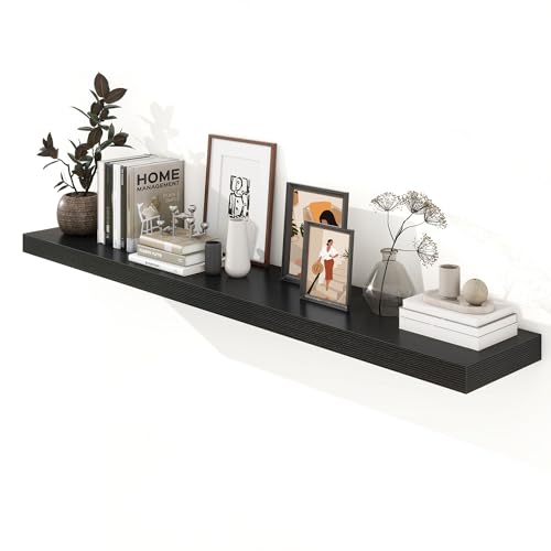 72 Inch Floating Shelf, 12'' Deep Black Shelves for Wall Set of 1 | Invisible Brackets, Engineered Wood, Mounting Hardware Included, 60LBS, Bathroom, Laundry Room, Kitchen, Living Room - color: Black, size: 72W x 11.6D x 2H, 1 Pack