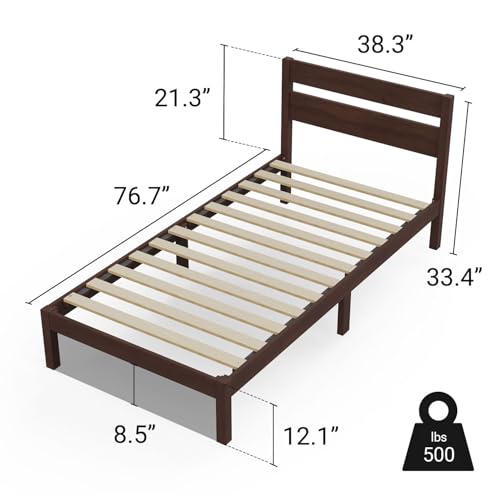 LIFEMENT Twin Bed Frame with Headboard Classic Wood Platform, Noise Free, Under Bed Storage, No Box Spring Needed, Easy Assembly, Walnut - size: Twin