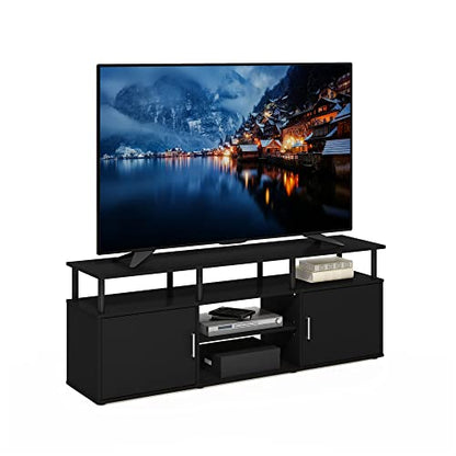 Furinno Jensen Entertainment Center Stand for TV up to 70 Inch, Plastic Pole, Americano/Black - color: Americano/Black
