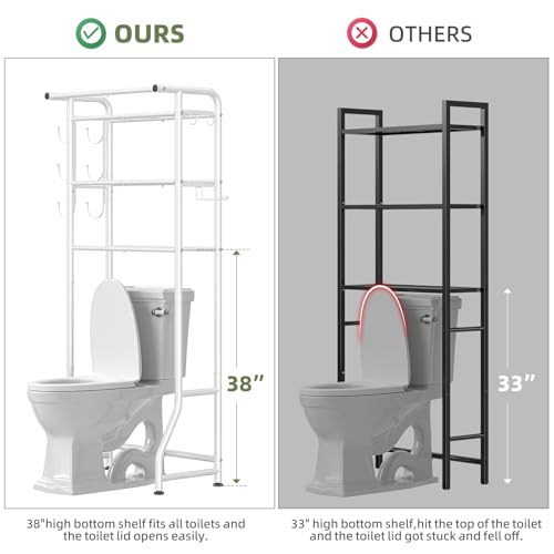 Simple Trending 3 Tier Over The Toilet Storage Rack, Metal Bathroom Shelf, Bathroom Stand Organizer Space Saver with Paper Holder and Hooks, White - color: White With Towel Rack