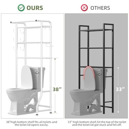 Simple Trending 3 Tier Over The Toilet Storage Rack, Metal Bathroom Shelf, Bathroom Stand Organizer Space Saver with Paper Holder and Hooks, White - color: White With Towel Rack