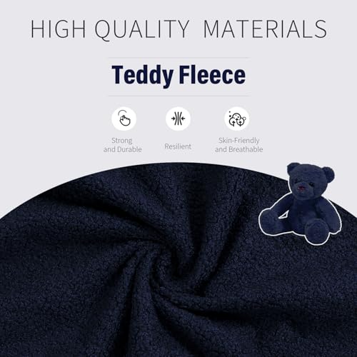Office Chair with Wheels, Ergonomic Home Office Computer Chair with Flip-up Armrest, Adjustable Rolling Desk Chair Teddy Fleece – Dark Blue - color: Dark Blue