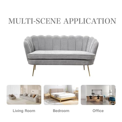 Chifee & Vingol Upholstered Small Loveseat for Small Space with Golden Legs,Light Grey - color: Chenille-light Grey