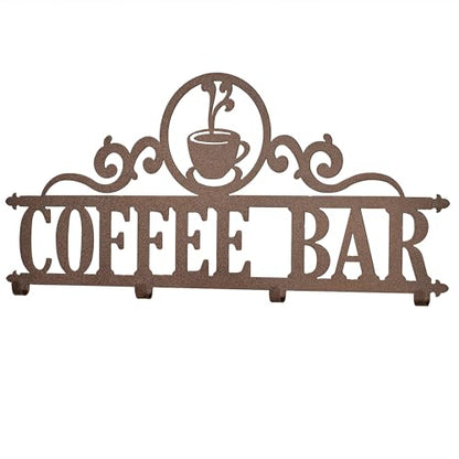 Touch of Class Coffee Bar Bronze Indoor Outdoor Steel Dining Room Kitchen Coffee Mug Wall Hook Rack