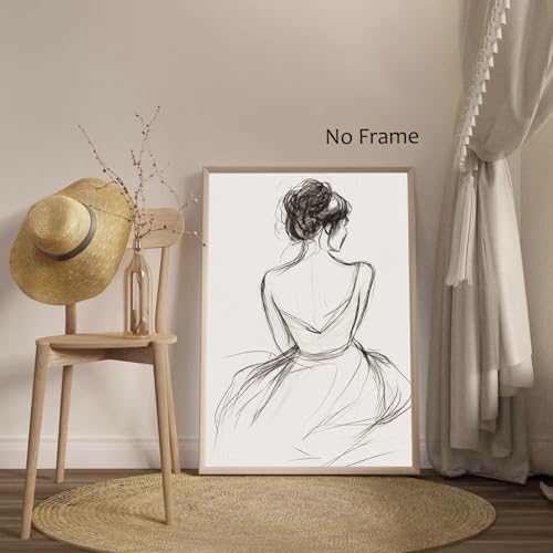 Gobeiuasy Minimalist Line Art Print Abstract Line Woman Wall Art Woman Silhouette Poster Nude Body Picture Black and White Minimalist Poster Abstract Female Art Print 16x24inch No Frame - color: White Unframed