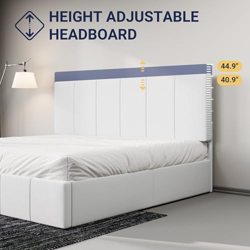 Allewie King Size Dutch Velvet Upholstered Platform Bed Frame/Vertical Channel Tufted Adjustable Headboard/Low Profile Bed Frame/No Box Spring Needed/Easy Assembly/White - color: White, size: King